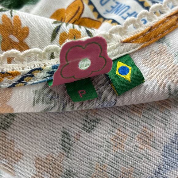 Farm Rio Blue Floral Tapestry Tie Waist Short White Sleeve Dress - Picture 10 of 10